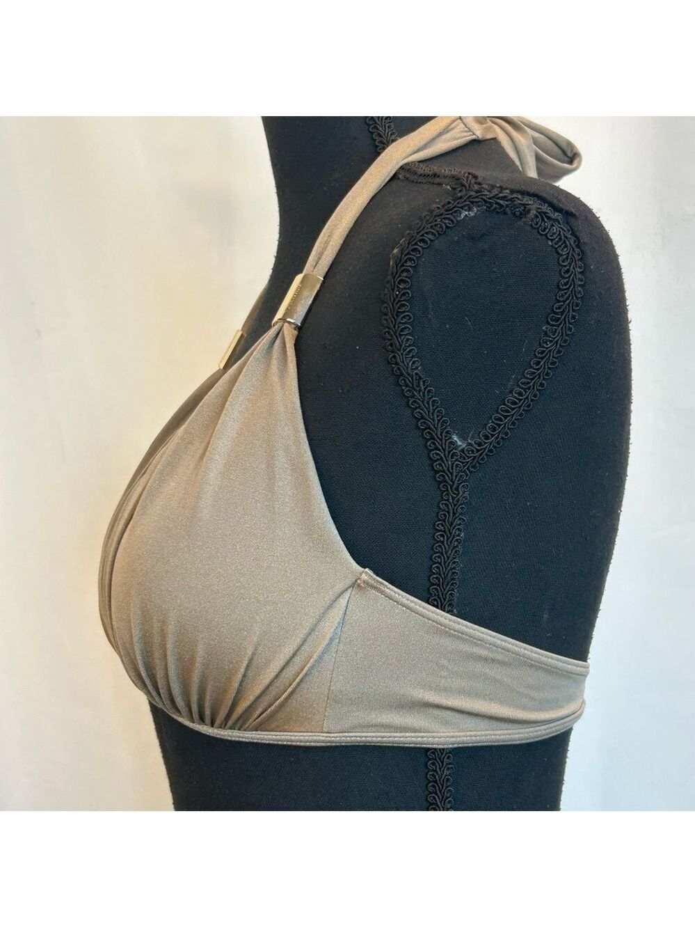 VICTORIA’S Secret taupe brown gray padded bikini top Gold-tone hardware Sz S - Picture 3 of 10